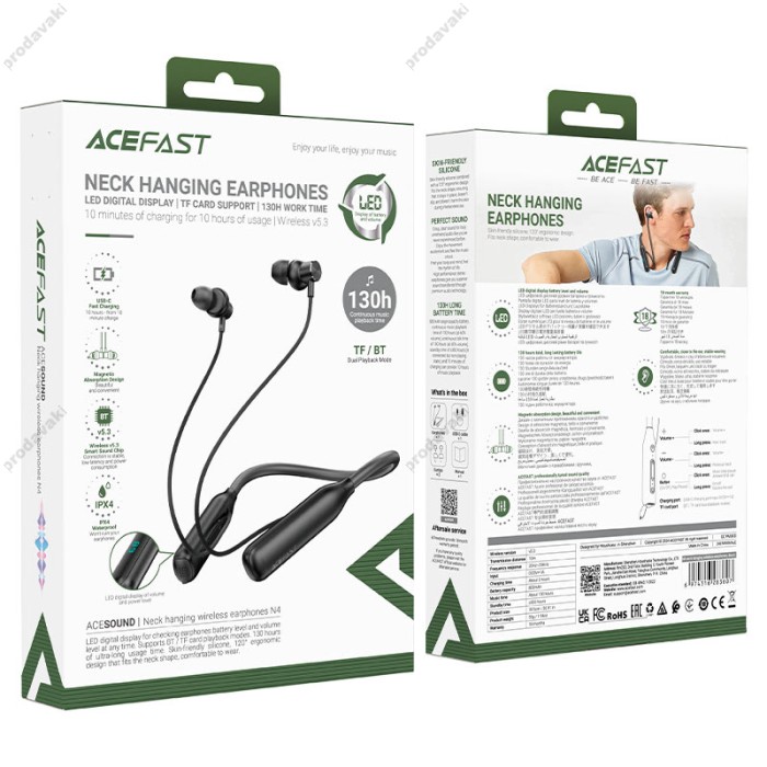 Бездротові Bluetooth навушники ACEFAST N4 neck hanging wireless earphones BT 5.3 Black